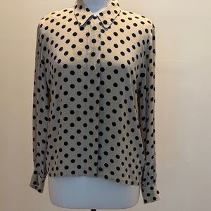 Vintage Escada Black and Cream Polka Dot Button-Down Silk Shirt